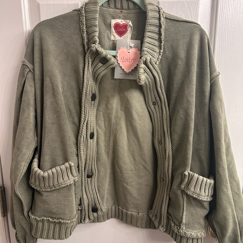 Olive Green Knit Trim Jacket